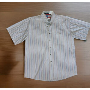 George Strait Western Oxford White Blue Check Short Sleeve Cowboy Shirt Size L